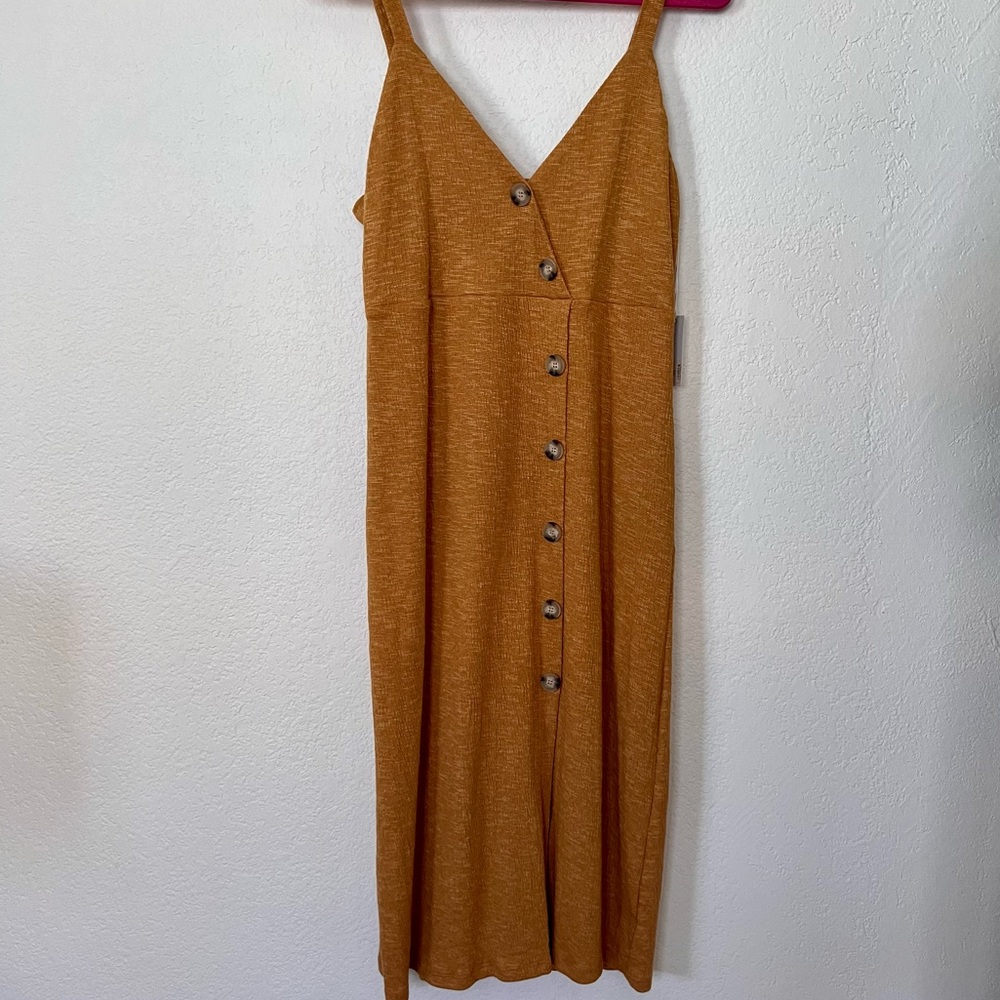 Miss Love Marigold Yellow Button Front Midi Dress